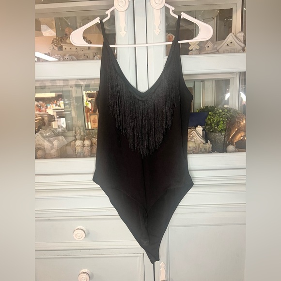 Tops - Chic Black Fringe Women's Bodysuit